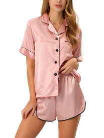 cheibear パジャマセット サテン ナイトウェア ラウンジパジャマ Tシャツとショーツ 2ピース 水玉 レディース ピンク S