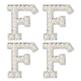 PATIKIL パールレターパッチ、4個の白いシェニールレターグリッターラインストーンアルファベットアップリケ布パッチ、衣類、ジャケット、バックパック、帽子用のアイロン、F