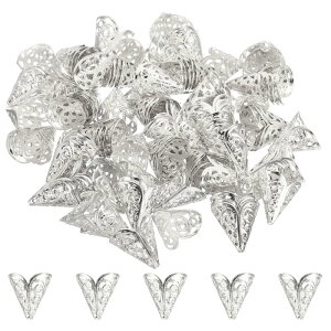 PATIKIL フラワービーズキャップ 16x16 mm 中空 金属 スペーサービーズエンドキャップ ジュエリー作り イヤリング ブレスレット ネックレス DIY クラフト用 シルバーホワイト 100個