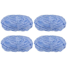 4個セット ベルベット糸 ソフトなシェニール糸 4x100g/14.1oz (347ヤード) ニット・かぎ針編み・織りに最適なフワフワ暖かい糸 スカイブルー