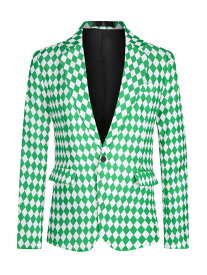 Lars Amadeus ブレザー スポーツ コート スーツジャケット アーガイル柄 チェック 長袖 フォーマル ビジネス ワンボタン メンズ グリーンホワイト XL