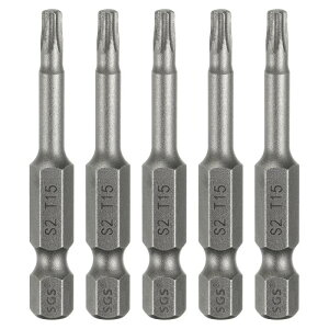 5個入りT15トルクスヘッドスクリュードライバービット1/4"六角シャンク2"(50mm)長磁気なし穴付き先端タンパープルーフ6角スタースクリュードライバードリルビットS2鋼産業用パワースクリ