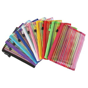 メッシュジッパーポーチ カラフルなペンケース ドキュメントファイルバッグ ストレージオーガナイザー A5 ナイロン 事務用品 旅行用品 マルチカラー 10枚入り