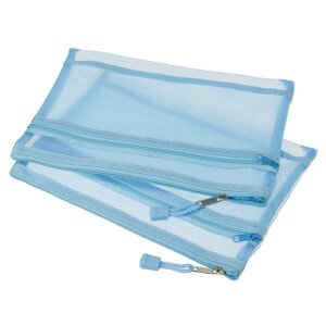メッシュジッパーバッグ A5ナイロンダブルレイヤージップファイルポーチ収納オーガナイザーポケット トラベルオフィスアクセサリー用 ブルー 6個入り