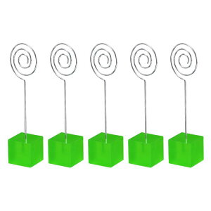 PATIKIL 樹脂キューブベース 絵札入れ 5個 円形 金属クリップ ワイヤークリップ ノート 卓上スタンドホルダー パーティー 会議 結婚式表示用 グリーン
