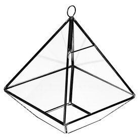 PATIKIL 幾何学的な壁掛けテラリウム エアープランター 200mm ひし形 ガラス製 卓上ディスプレイポット装飾 多肉植物 チランジア用 ブラック