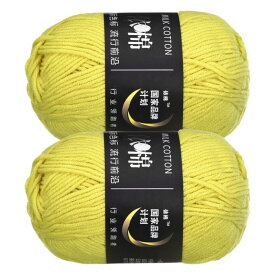 アクリル糸かせ 50g/1.76oz 柔らかい かぎ針編みの糸 編み物とかぎ針編みクラフトプロジェクト用 イエロー 緑 2個