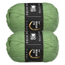 アクリル糸かせ 50g/1.76oz 柔らかい かぎ針編みの糸 編み物とかぎ針編みクラフトプロジェクト用 オリーブ 緑 2個