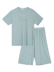 cheibear パジャマ 半袖 カプリ パンツ レターズ ファミリーパジャマセット メンズ用 ブルー S