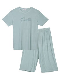 cheibear パジャマセット 半袖 Tシャツ カプリパンツ レター ファミリー レディース ブルー S