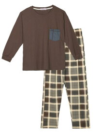 cheibear パジャマセット Tシャツ 長袖 パンツ付き チェック柄 ファミリー レディース ブラウン XS