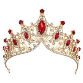 VOCOSTE 王冠 ティアラ クラウン プリンセス 花嫁 ウェディング パーティー コスプレ ヘアアクセサリー 髪飾り 女性用 ゴールド レッド