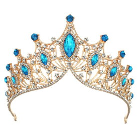 VOCOSTE 王冠 ティアラ クラウン プリンセス 花嫁 ウェディング パーティー コスプレ ヘアアクセサリー 髪飾り 女性用 ゴールド ブルー