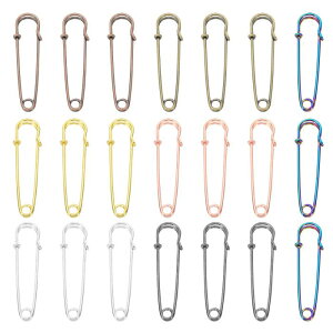 大型安全ピン 70mm / 2.76" メタルジャイアント裁縫安全ピン クリップ 女性用衣類 ドレス パンツ スカート ウエスト 21個入り マルチカラー