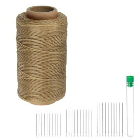 縫製用糸 カーキ色 284ヤード 260m 150D ワックス加工ポリエステル糸 耐摩耗 刺繍用コード 強度 ある糸 綿糸 30本 針付き キルティング レザー用