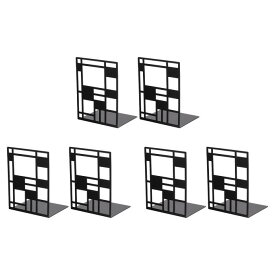 PATIKIL ブックエンド 3セット アートパターン L字型 メタルディバイダーオーガナイザー ホームオフィス文房具収納用 ブラック
