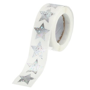 PATIKIL 1インチスターステッカーロール 1ロール/500個の自己粘着フラッシュスターラベルメタリック箔ステッカーチャート 教師事務所用の取り外し可能なDIYスク ラップブック シルバー