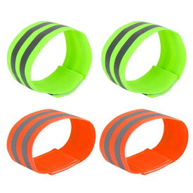 反射バンド アーム用 高い視認性 ナイトサイクリングライディング リフレクターテープストラップブレスレット グリーン オレンジ 4個