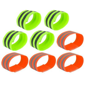 反射バンド アーム足首用 高い視認性 ナイトサイクリングライディング リフレクターテープストラップブレスレット オレンジ グリーン 8個