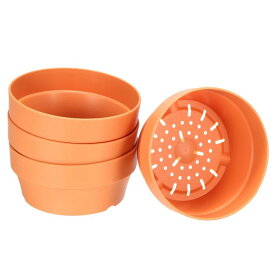 PATIKIL 12.8cm プラスチック 植木鉢 穴付き 4個 フラワープランターコンテナ屋内 屋外用 オレンジ