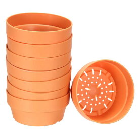 PATIKIL 12.8cm プラスチック 植木鉢 穴付き 8個 フラワープランターコンテナ屋内 屋外用 オレンジ
