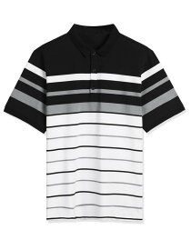 Lars Amadeus ポロシャツ ゴルフ tシャツ 半袖 ボーダー ストライプ柄 カジュアル カラーブロック メンズ ブラックグレー S