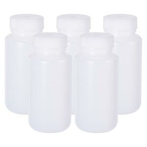 PATIKIL 5個セット 250ml しやくボトル PEワイドマウスラウンドグラデーションボトル スクリューキャップ付き 実験室用水しやく液体固体サンプル保管シール 透明ホワイト