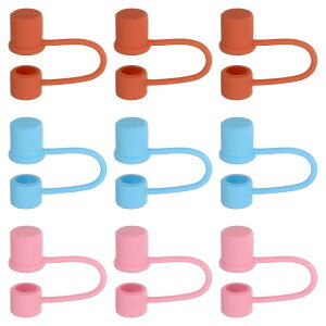 PATIKIL 10 mm シリコーンストローカバーキャップ 9個 防塵ストローチップ 再利用可能 ストローキャップ ピンク/ライトブルー/オレンジ