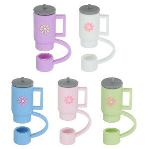 PATIKIL 10 mm シリコーンストローカバーキャップ 5個 かわいい防塵ストローチップ 再利用可能 ストローキャップ ブルー/ライト緑/ライトピンク/パープル/ホワイト