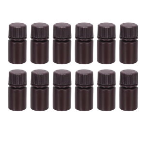 PATIKIL 12個 10ml 試剤ボトル PP 広口丸型ボトル ネジキャップ付き ラボ用 水 試剤 液体 固体 サンプル 保管シール用 茶色