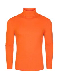 Lars Amadeus プルオーバー Tシャツ タートルネック トップス スリムフィット 長袖 ニット セーター 無地 メンズメンズ オレンジ XL