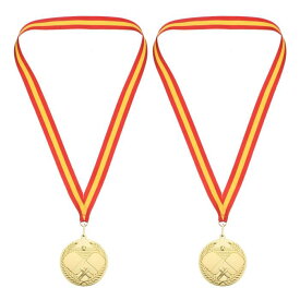 PATIKIL 6.8 cm 卓球の金メダル 2個 卓球賞のメダル リボン付き レッド イエロー ゲーム スポーツ競技用