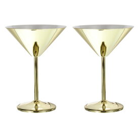 ステンレス製マティーニカクテルグラス 2個セット 180ml/6オンス 割れないマティーニグラス 赤ワイングラス 金色 結婚式 パーティー ギフト用