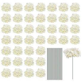 人工シルクアジサイフラワー 人工的なフラワーズヘッド ステム付き フルアジサイフラワー 結婚式のセンターピース パーティーの装飾用 ホワイト 64セット