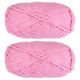 2かせシェニール糸 天鵞絨糸 毛布糸 かぎ針のバッグスカーフハット編み用 6超柔らかいポリエステル ソフトニット 2x100g ダークピンク