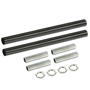 ねじ付き延長ロッドキット ネジ 200mm カップリングナット 丸型スリーブコネクタ ねじパイプ六角ナット付き ブラック 2セット入り