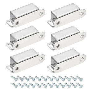 マグネット式ドアキャッチ ステンレス製キャビネットドアキャッチ 45 mmのクローゼットラッチ ホームキッチン食器棚家具ドア用 シルバー 6セット