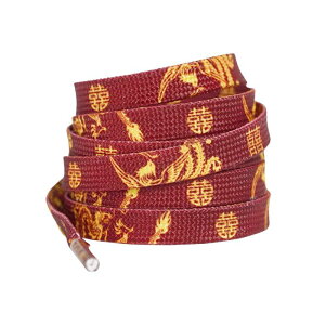 Elerevyo Flat Thin Shoelaces Dragon Phoenix Auspicious Clouds Red Canvas Shoes Sneakers Shoelaces Wedding Celebration Wine Red 02 120cm/47.2"