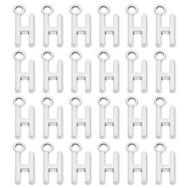 PATIKIL レター装飾 50個 アルファベット装飾 イニシャルペンダント 装飾 バルク かわいい DIY 宝石作成用 ブレスレット イヤリング ネックレス キーホルダー クラフト シルバー H