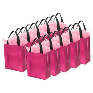 PATIKIL ギフトバッグ ティッシュ付き プレゼント用 12セット 20 cm 再利用可能 不織布 メタリックシャイニーギフトバッグ パーティー記念品バッグ 結婚式 誕生日 クリスマス用 ローズレッド