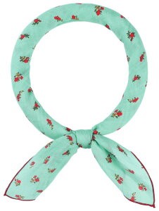 Elerevyo Women's Floral Printed Blended Cotton Scarves, 21.7x21.7 Small Square Flowers Headscarf Neckerchief Aquamarine Green Mini Flower
