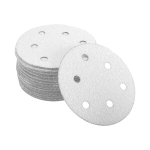 INFINAUTO サンディングディスク 4.92" 6穴 180番 オートモーティブリペア ラウンドフックアンドループ サンドペーパー アルミニウムオキサイド ホワイト 50個
