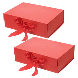 PATIKIL 26 x 19 x 8 cm 磁気ギフトボックス 2個 折りたたみ可能 紙 パーティー記念品ボックス 蓋とリボン付き 結婚式 バレンタインデー 誕生日用 レッド