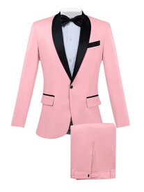 Lars Amadeus ドレス ブレザー パンツ 長袖 スリムフィット ショールラペル パーティー ツーピーススーツセット メンズ ピンク M
