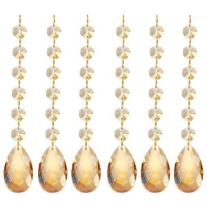 PATIKIL ティアドロップ水晶シャンデリアペンダントビーズ 6個セット 160mm 長さ 38mm シャンデリアプリズムパーツ 装飾用ビーズ DIYアートクラフト装飾 電気めっきゴー ルドトーン