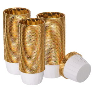 カップケーキカップ アルミホイル 標準 カップケーキライナー カップケーキベーキングカップ 誕生日パーティー 結婚式の装飾用 ホワイト 黄金色 150個