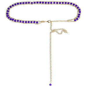 Elerevyo Waist Chain Belts, Metal Gold Rhinestone Crystal Body Chain Belt for Dress Jean Royal Blue Fit waist up to 110cm/43