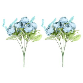 PATIKIL 5枝 人工シルク牡丹アジサイ 茎付き 2個 フェイクフラワー フェイク菊の花束 結婚式 ホーム オフィスの装飾用 ブルー