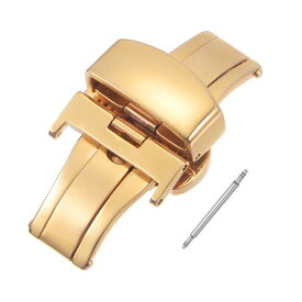 時計クラスプ 折りたたみ式 プッシュボタン クイックリリース ストラップリンクピン付き 18 mm革時計バンド用 ゴールドトーン