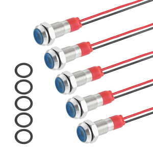 PATIKIL 5�� 6mm (1/4) �C���W�P�[�^ ���C�g 12V-24V AC/DC 20mA LED ���^�� �V�O�i�� �����v �h�� IP67 �t���b�g �w�b�h �V�O�i�� ���C�g 150mm (5.9) �P�[�u�� �t�� �{�[�g �� �p �u���[